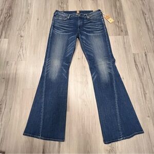 NWT True Religion Joey Low Rise Dark Blue Flare Jeans Sz 34